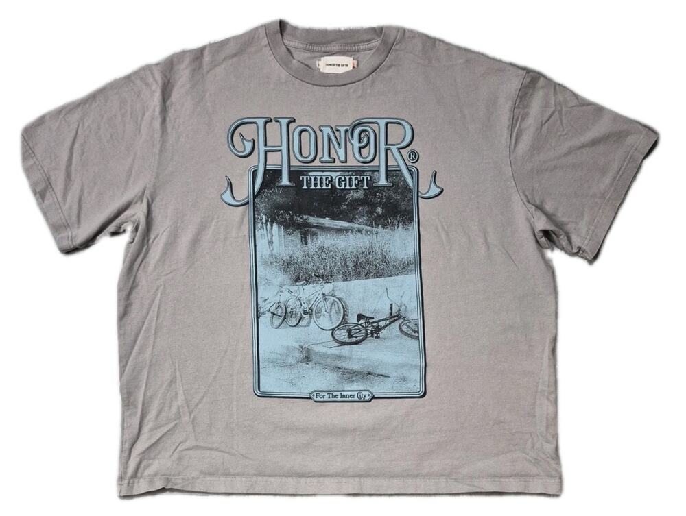 Honor The Gift Graphic Crewneck Embroidered T-Shirt Men Size XL Y2k